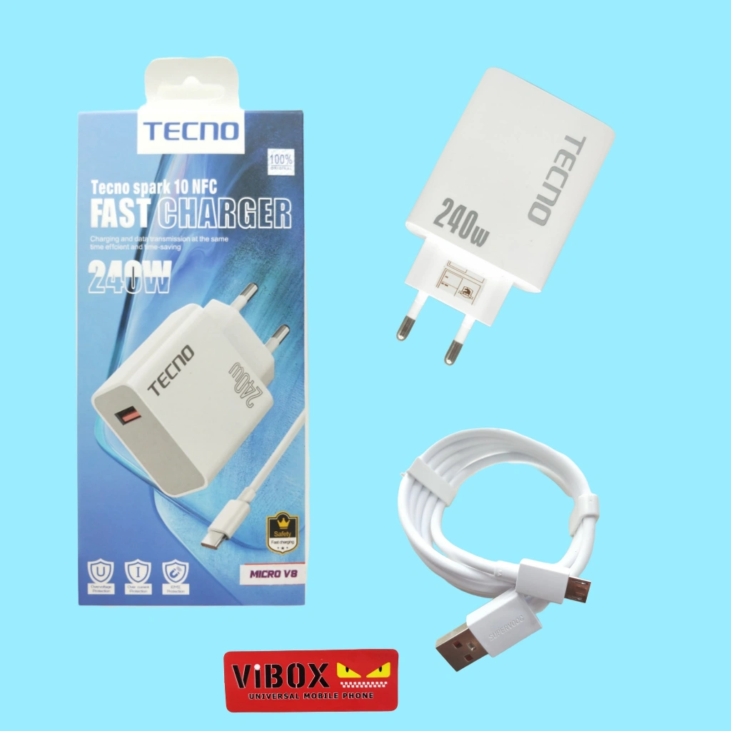 TECNO 240w Charger Spark 10 NFC 5G Set Plus Kabel data Ori100% Fast Charging Handphone Android Smartphone micro & Type c Terlaris Smoll