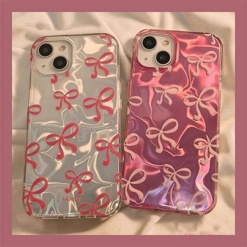 YX02 Case For Infinix SMART 5 6 7 8 9 HOT 9 10 11 12 30 30i 50I 60I PRO PLUS PLAY NOTE 40 50 ZERO TECNO SPARK Ribbon Coquete Silver Pink Green Bow Cute Hardcase Casing Hp HS18
