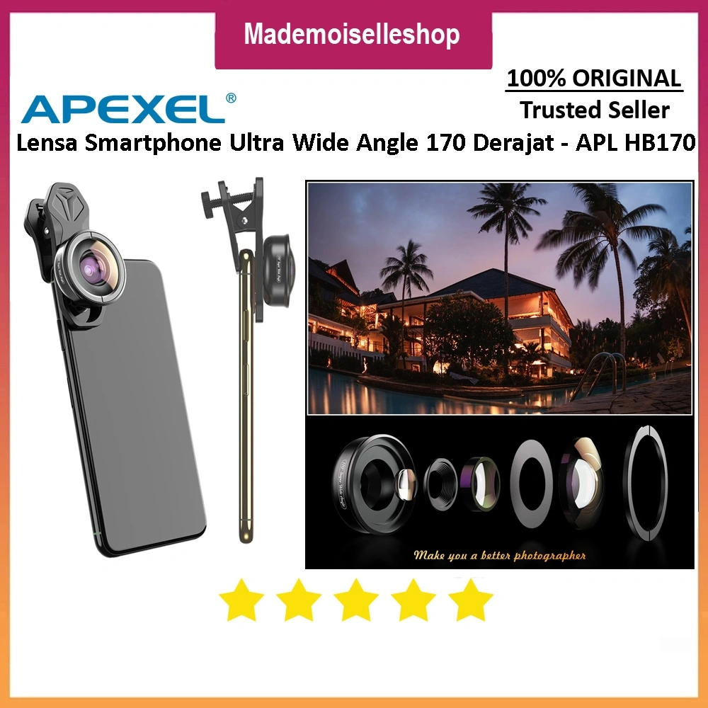 Apexel Lensa HD Ultra Wide Angle 170 Derajat - APL-HB170 - Lensa Smartphone Wide HD 170 Derajat - Iphone Samsung Vivo Xiaomi Asus