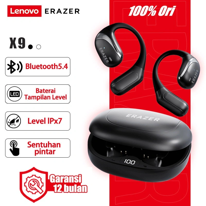 Lenovo ERAZER X9 TWS Bluetooth V5.4 Earphone OWS Konduksi Tulang Buka Telinga Terbuka Nirkabel Nirkabel Headset Sport HD Reduksi Kebisingan