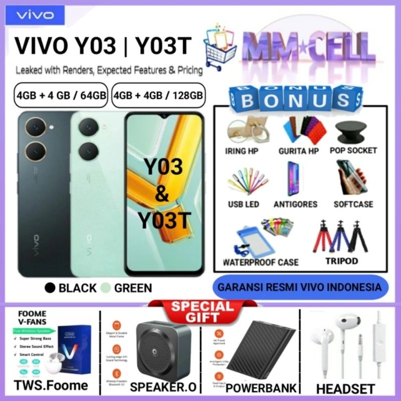 VIVO Y03T RAM 4/64 | Y03T 4/32 GB | Y03 4/64 | Y03 4/128 GARANSI RESMI VIVO INDONESIA