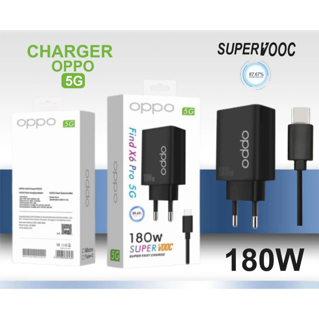 Charger oppo white Find X6 Pro 5G 180W Support FastCharging super Vooc kompatible semua hp smartphone android Terlaris