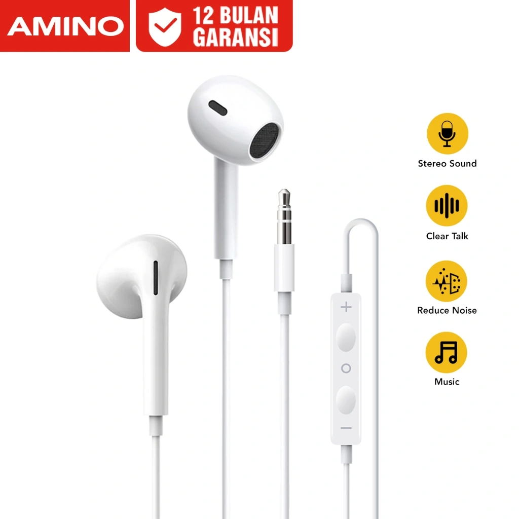 AMINO 3.5mm Jack Headset Handsfree EP07 lubang Jack Stereo Wired In Ear Earphone MIC Bass Android Untuk samsung xiaomi oppo infinix huawei vivo