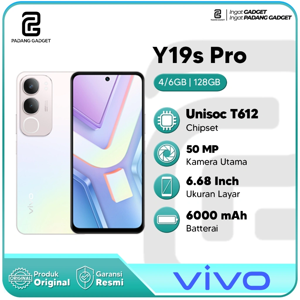 Vivo Y19s Pro 4+4/64GB 6000mAh + 44W FlashCharge Hp Smartphone Garansi Resmi