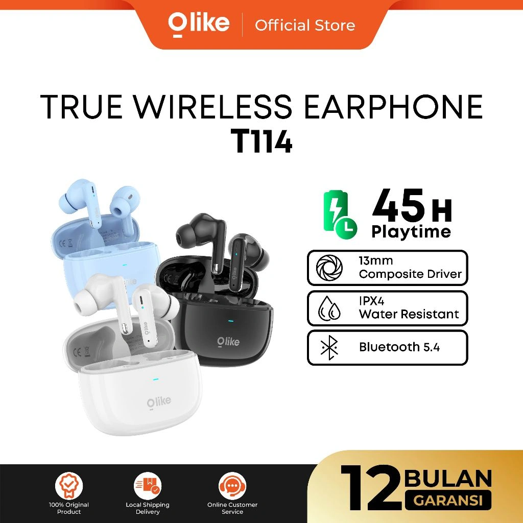OLIKE TWS T114 45H Playing Time IPX4 | Headset Bluetooth V5.4 | In-Ear Stereo BASS MAX