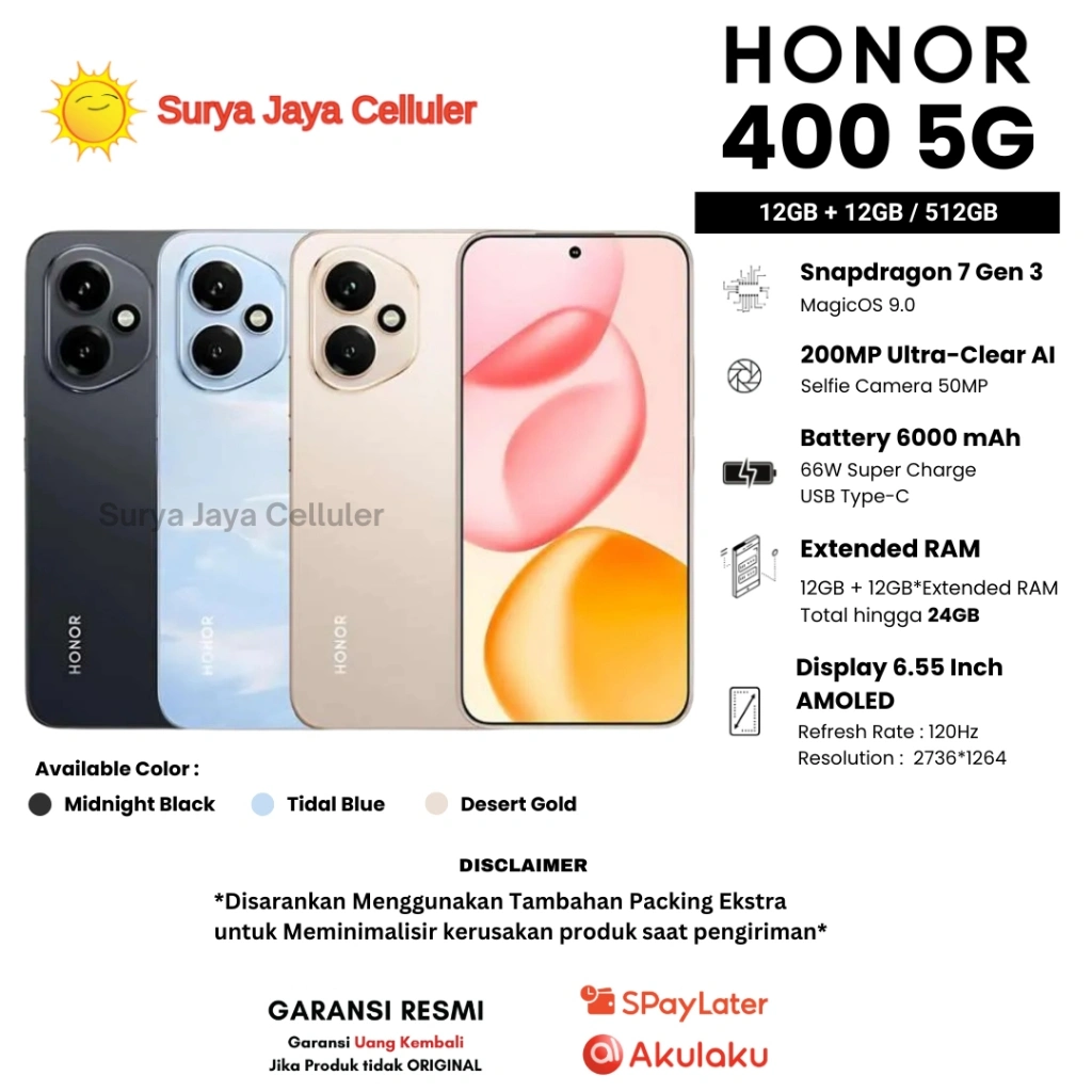 HP HONOR 400 5G 12/512GB, dan HONOR 400 LITE 5G 8/256 GB (Garansi Resmi Honor 1 Tahun)