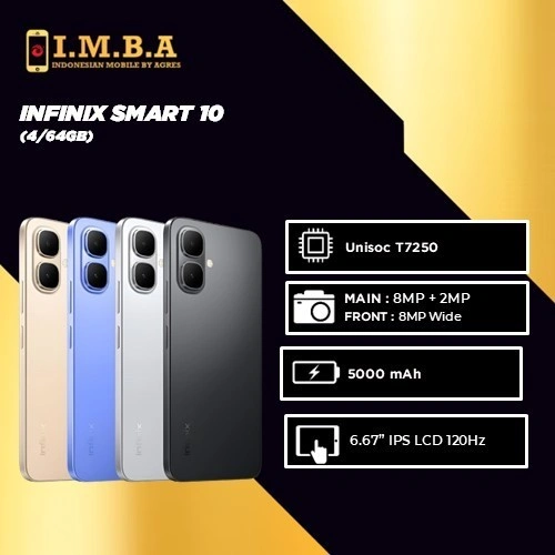 Infinix Smart 10 RAM 4GB + 64GB / 128GB - | Unisoc T7250 | 5000 mAh Battery - Garansi Resmi Infinix