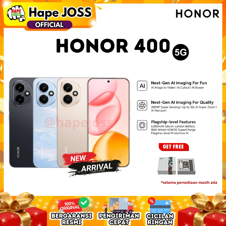 Honor 400 5G 12/512GB NFC [ Free Earbuds Clip / Voice Watch 2i / GIFT BOX ]* Garansi Resmi