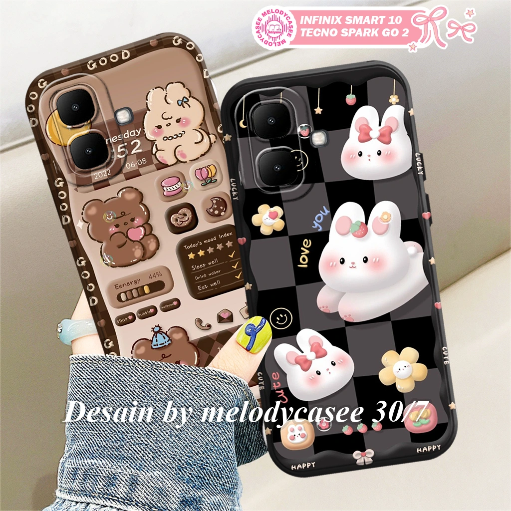 Case HP Infinix Smart 10 / Tecno Spark GO 2 - Softcase Silikon Motif Beruang & Kelinci Lucu Cewek