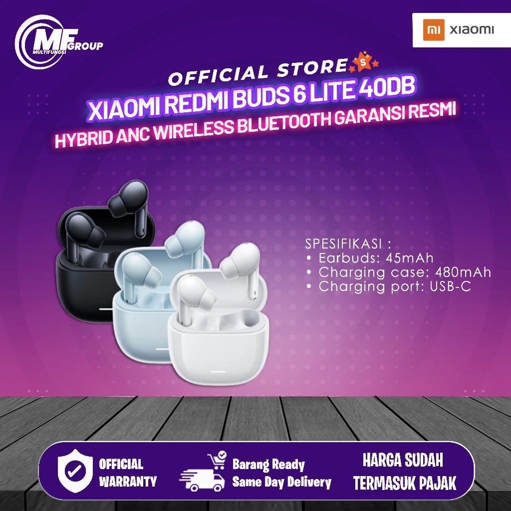 Xiaomi Redmi Buds 6 Lite 40dB Hybrid ANC Wireless Bluetooth Garansi Resmi