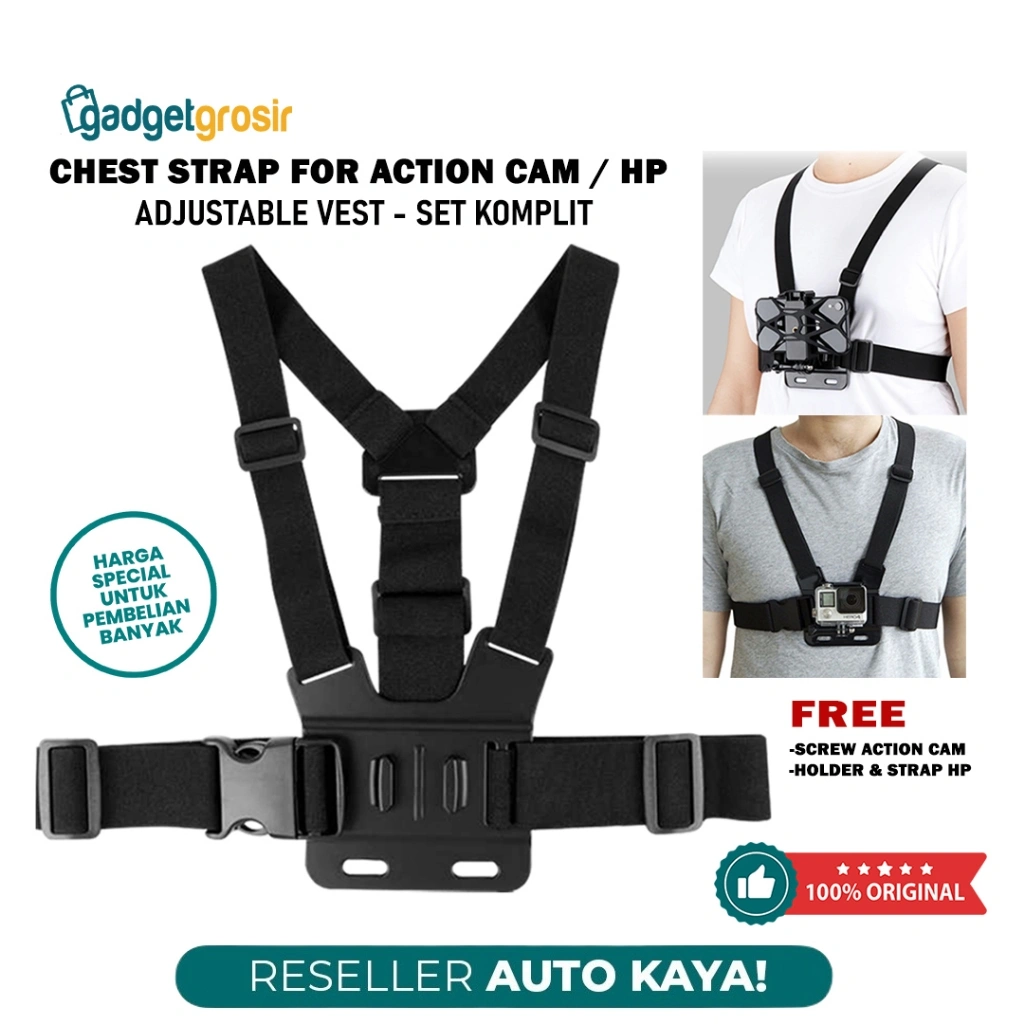 Chest Strap Action Cam + HP Adjustable Vest Tali Dada Strap Badan Chest Belt Harness For Smartphone / Action Camera DJi Osmo Go Pro Hero Xiaomi Yi Universal - GP60