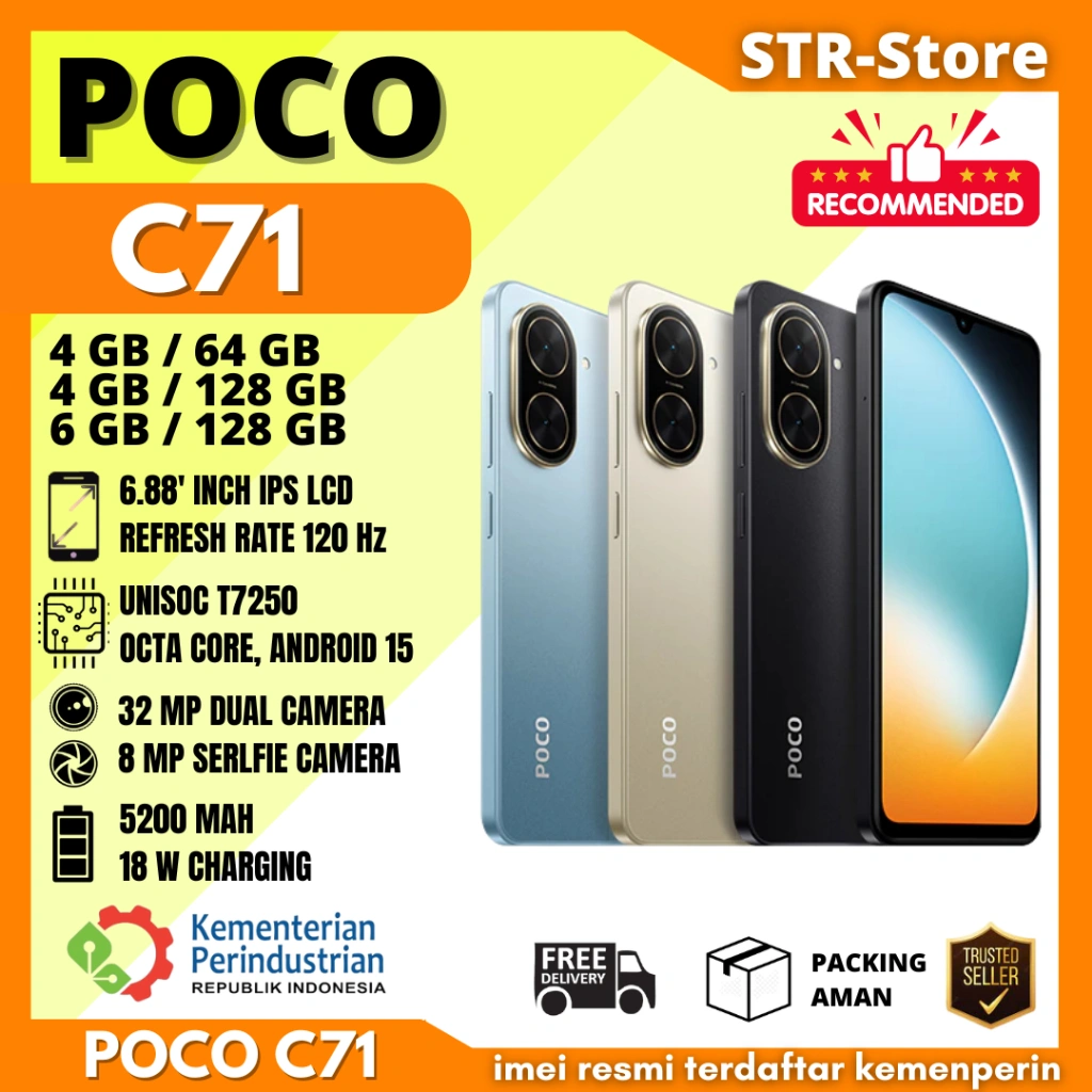 POCO C71 6/128 GB C 71 4/128 GB SMARTPHONE GARANSI RESMI POCO C 71 NFC 4/64 GB - POCO C71