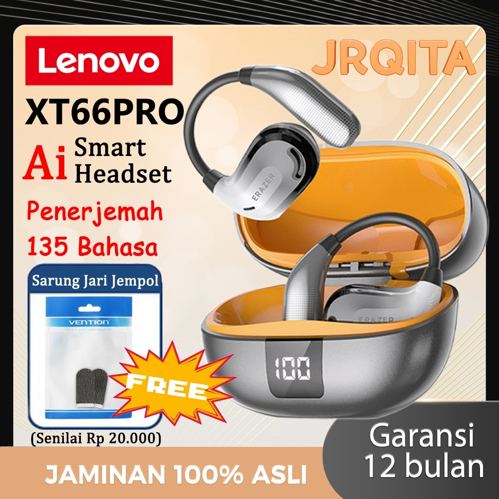Lenovo ERAZER XT66 Pro penerjemahan AI dalam 135 bahasa Smart Headset Olahraga Wireless Headphone Gaming dengan  Nirkabel TWS Bluetooth  dengan Asisten  Mikrofon Earphone Bluetooth IPX5 5.4 Tampilan LED Earphone