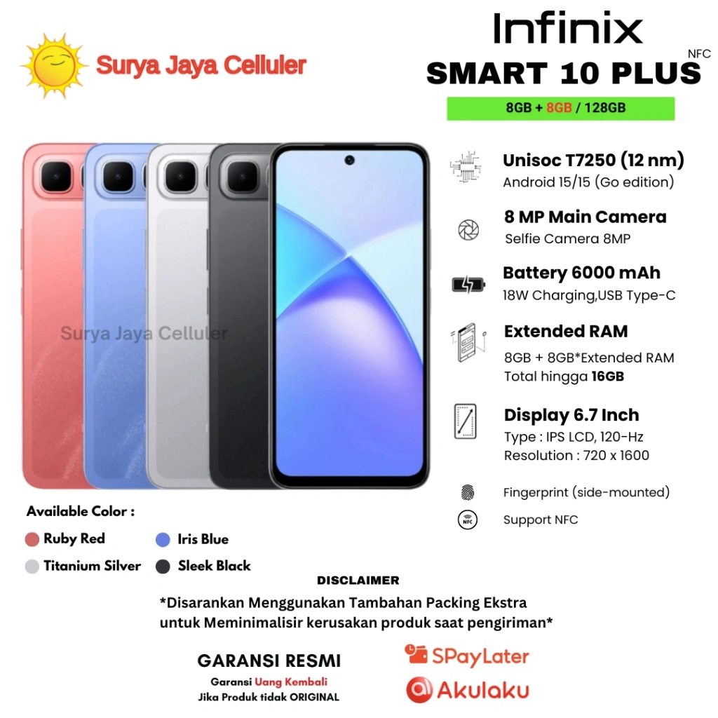 HP INFINIX Smart 10 Plus NFC 8/128GB, Smart 10 NFC 4/128, Smart 10 NFC 4/64 (Garansi Resmi Infinix)