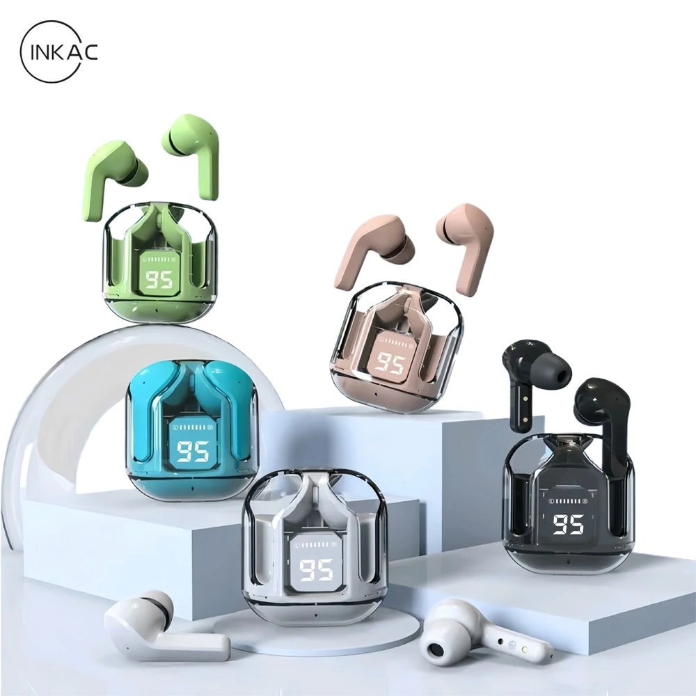 【Ready】INKAC Air31 Headset Bluetooth TWS Wwirelles  Earphone LED Menampilkan Suara HiFi Yang Transparan Stereo Bass Speaker Mini Hedset Bloetooth 5.3 Henset Warna Morandi Headphone Laptop Ponsel LED Layer Digital Komputer Wireless Earbuds Microphone