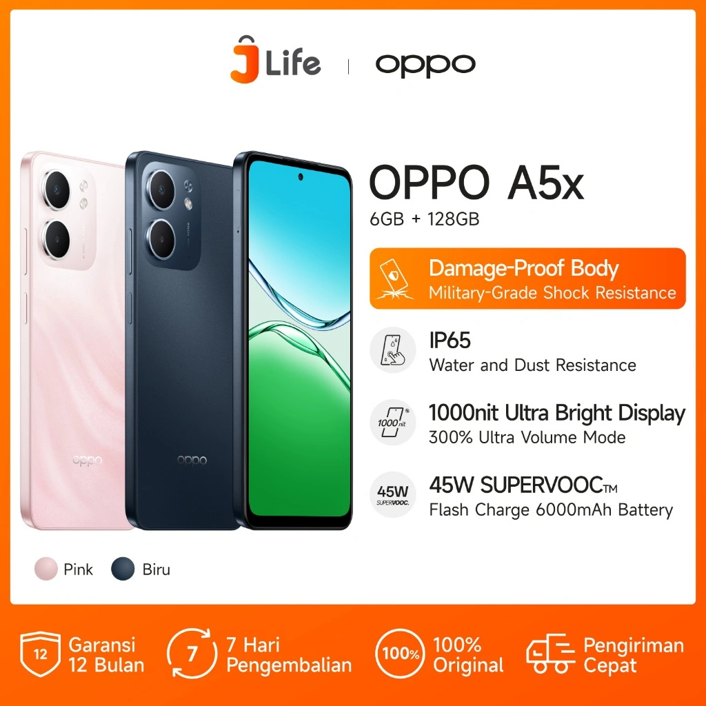 [BARU] Jlife - OPPO A5x 6GB/128GB Smartphone [Military-Grade Shock Resistance, IP65 Water Resistant, 6000mAh Large Battery, 45W SUPERVOOC Flash Charge]