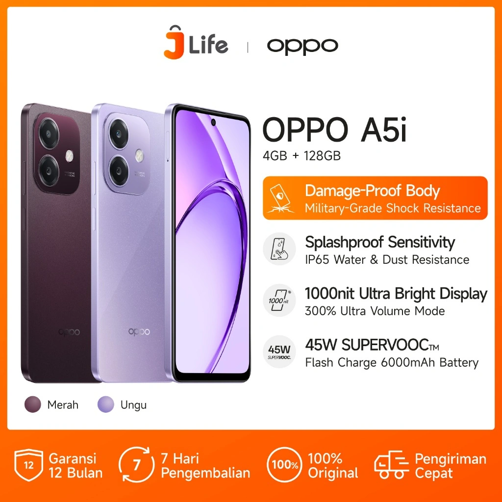 [BARU] Jlife - OPPO A5i 4GB/128GB Smartphone [Military-Grade Shock Resistance, 5100mAh Battery, 45W SUPERVOOC Flash Charge]