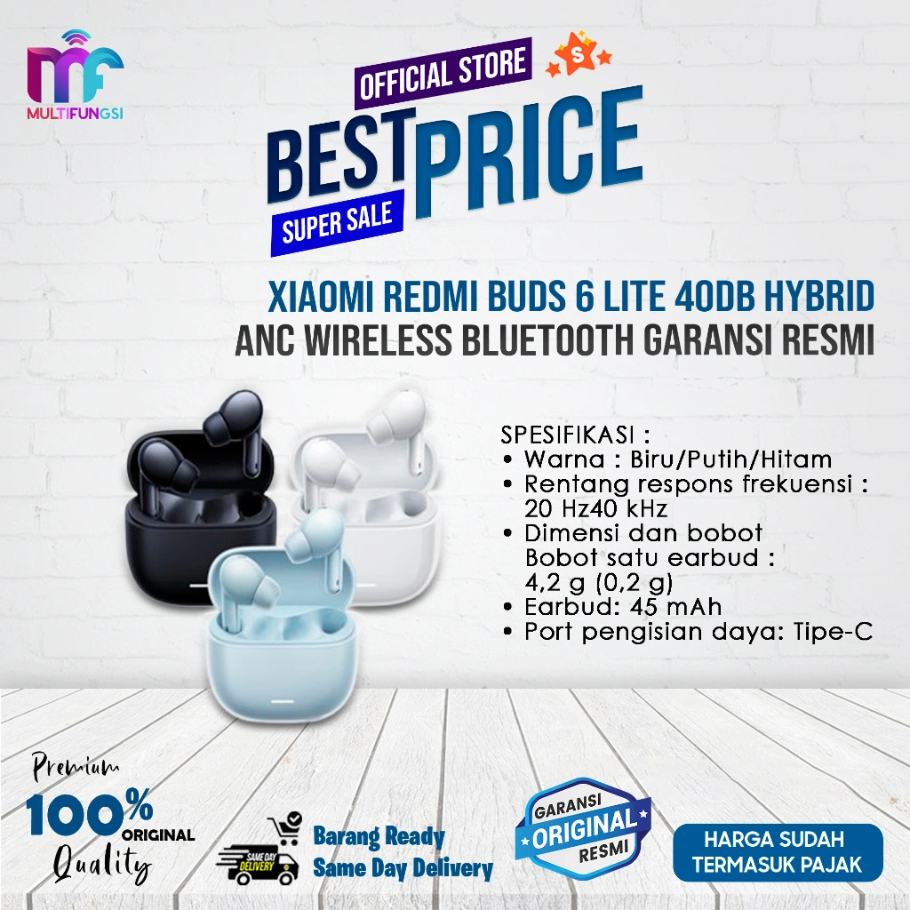 Xiaomi Redmi Buds 6 Lite 40dB Hybrid ANC Wireless Bluetooth Garansi Resmi
