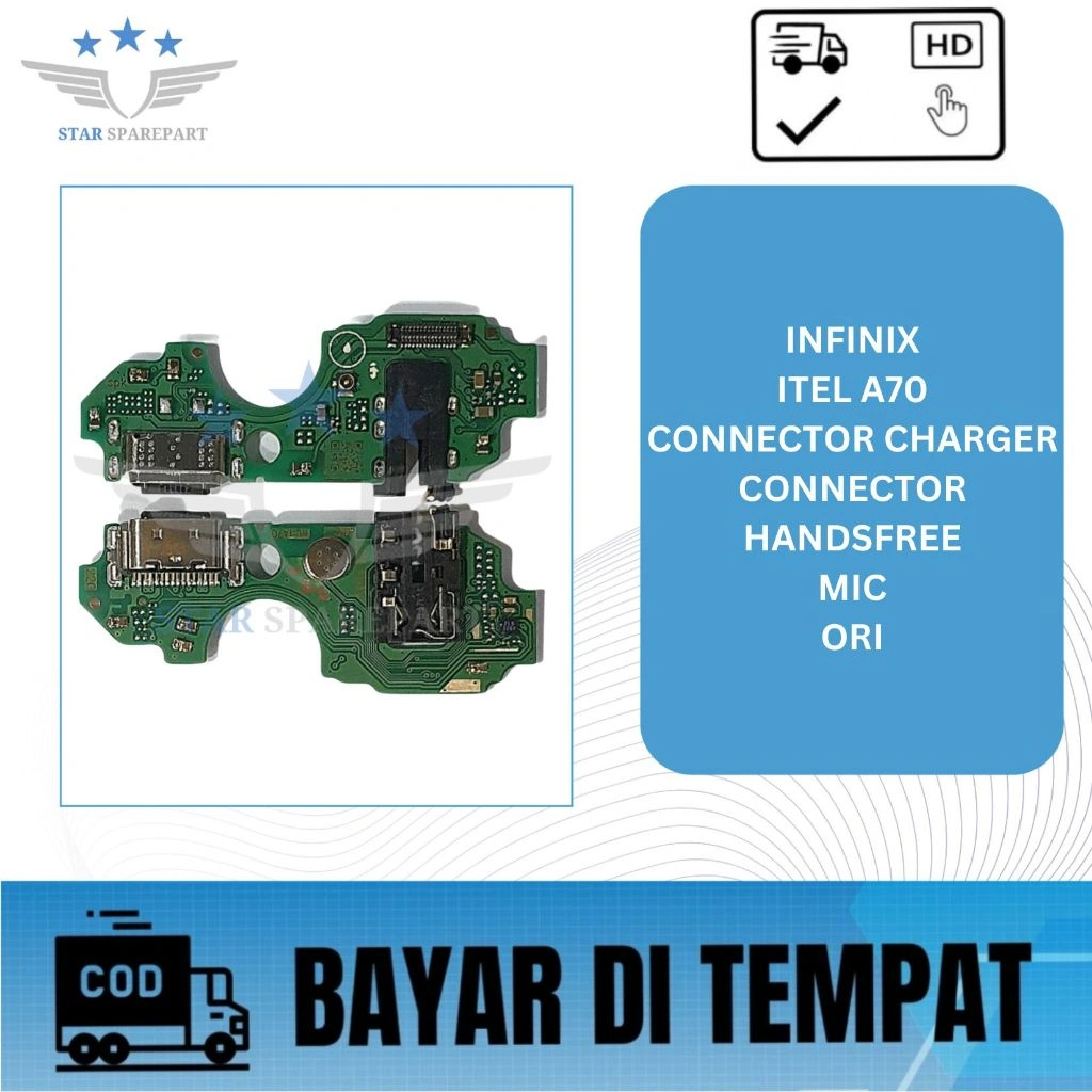 FLEXIBEL INFINIX ITEL A70 + CONNECTOR CHARGER + CONNECTOR HANDSFREE + MIC ORI