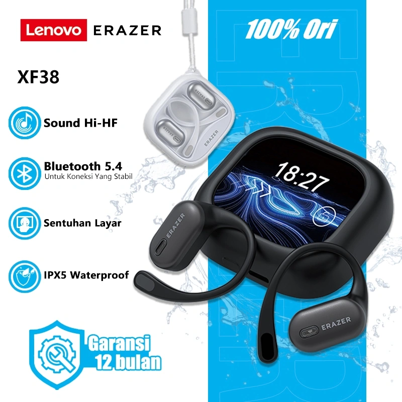 Lenovo ERAZER XF38 Earphone Nirkabel Bluetooth V5.4 OWS Olahraga Pengurang Tahan Air Earhook Headset Layar Sentuh Cerdas