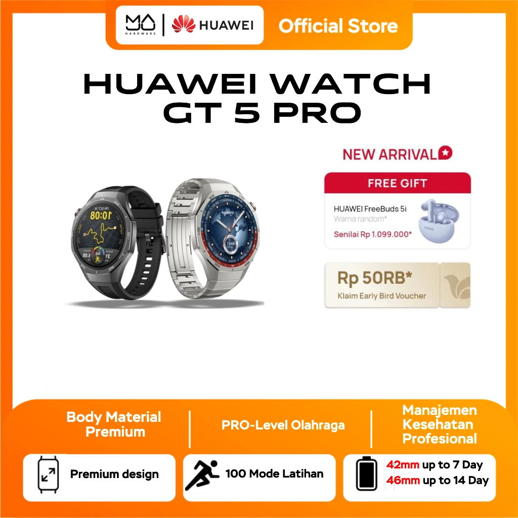 Huawei Watch GT 5 Pro 46MM - Garansi Resmi FreeBuds 5i