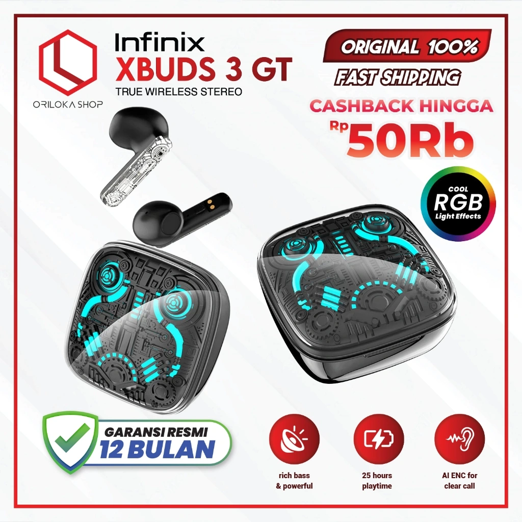 Infinix Xbuds GT 3 XE30 TWS RGB Light Effects Earphone Earbuds - Garansi Resmi