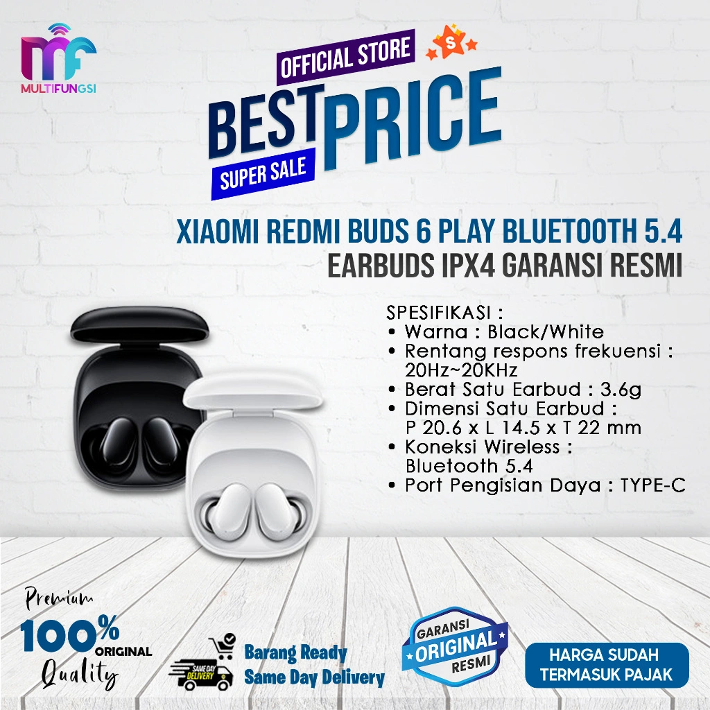 Xiaomi Redmi Buds 6 Play Bluetooth 5.4 Earbuds IPX4 Garansi Resmi