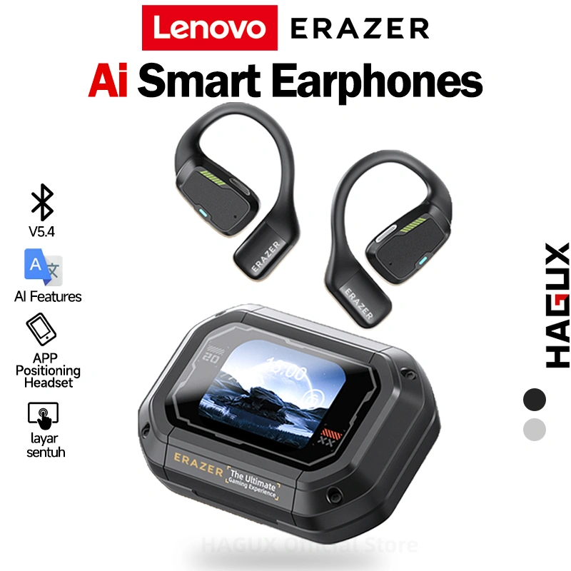 Lenovo ERAZER XP6 Headset Terjemahan AI True Wireless Bluetooth Headset V5.4 OWS TWS AI Dialogue APP Download LED Touch Screen TWS Earhook