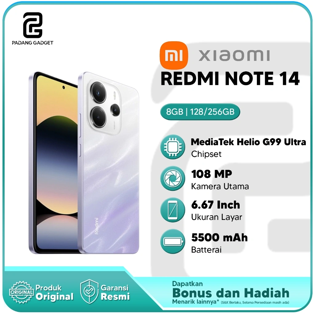 Xiaomi Redmi Note 14 8+8|128GB Hp Android Smartphone Baru Original Garansi Resmi