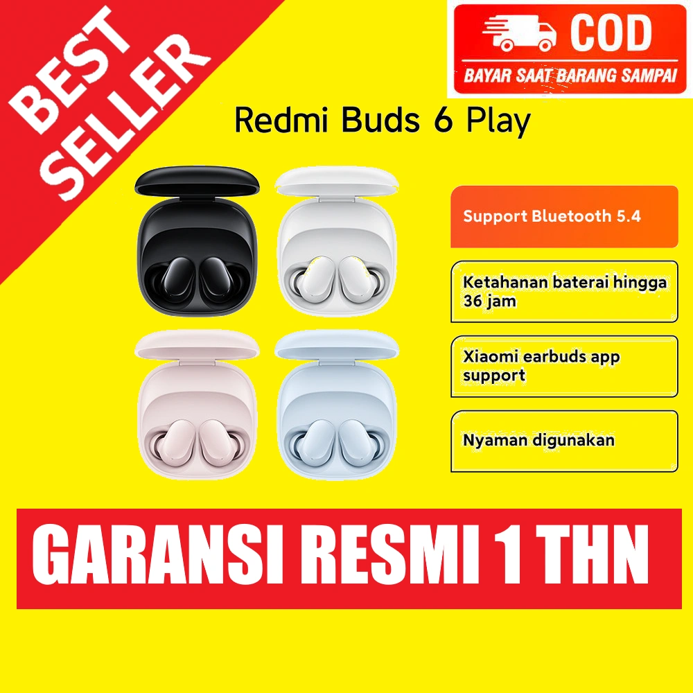 Xiaomi Redmi Buds 6 Play Bluetooth TWS Earphone Headset Headphone Earbuds Garansi Resmi