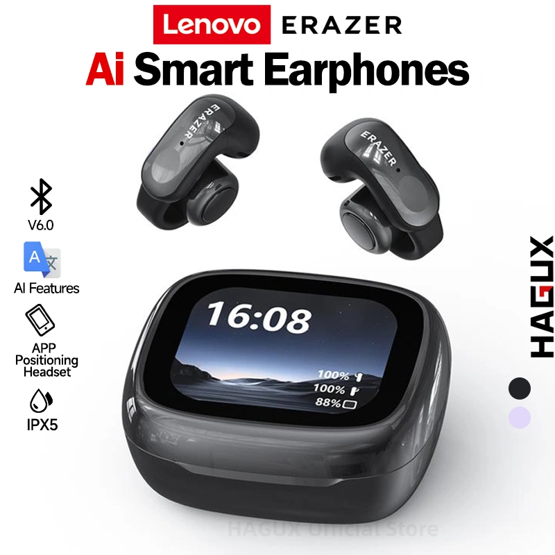 Lenovo ERAZER XF28 Hearset Bluetooth terjemahan AI True Wireless Bluetooth V6.0 OWS TWS Layar Sentuh LED Open Ear Earphone IPX5 ear clip bluetooth tws sport headset olahraga tws earhook headset layar tws layar Built-in microphone, HD calling HIFI