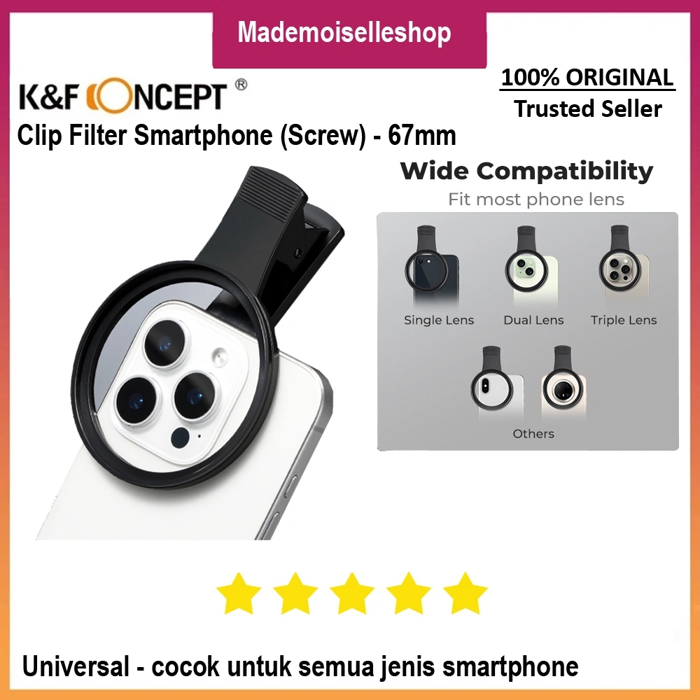KNF CONCEPT Clip Filter Smartphone - Klip Adapter Filter for Smartphone 67mm - Universal IPhone Samsung Oppo Vivo Xiaomi