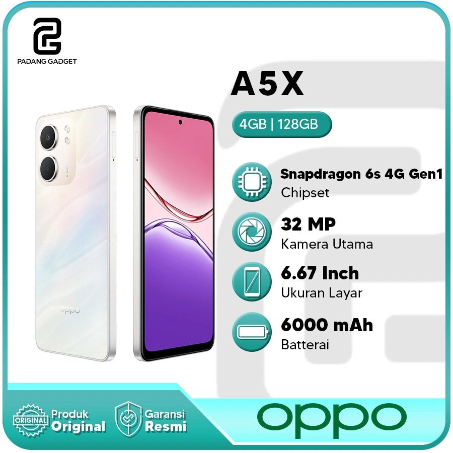 Oppo A5x  6+6/128GB New Hp Android Smartphone 6000mAh 45W Original Garansi Resmi
