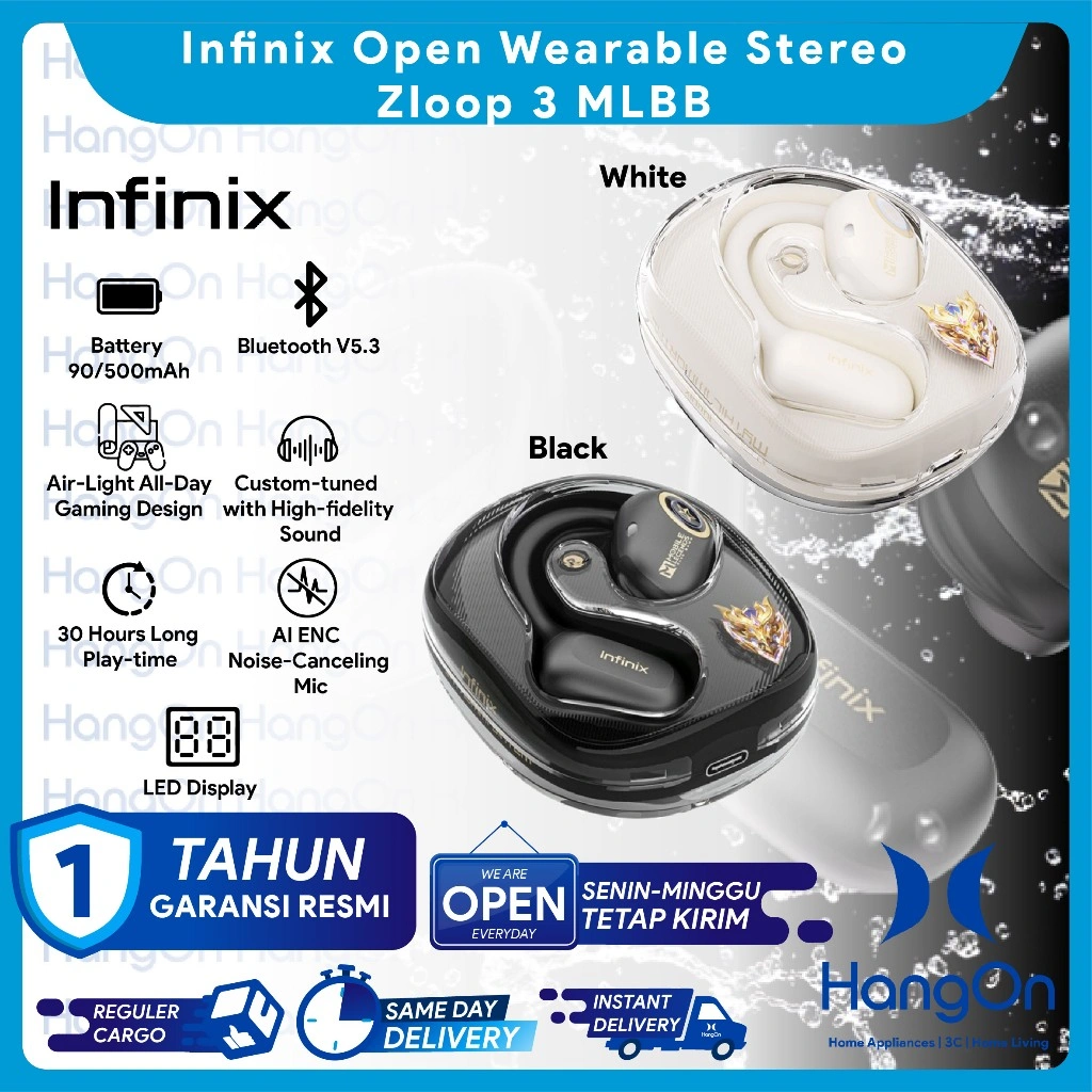 Infinix Open Wearable Stereo  Zloop 3 MLBB TWS Earbud Waterproof Earbuds Wireless Earphone