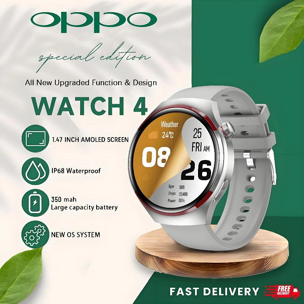 Original OPPO Watch 4 Bluetooth Play Music SmartWatch For IOS Android Full Touch Screen Phone Call IP68 Waterproof Jam Tangan Wanita/Pria Olahraga Calories Pedometer Multifunction Mainkan Musik Watch