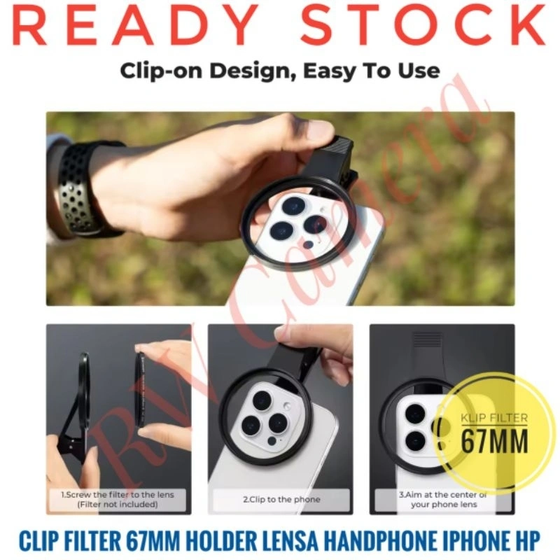 Clip Filter HP 67mm 52mm Smartphone iPhone Holder Penjepit Klip Clamp Adapter Converter Samsung Xiaomi Poco Vivo Poco 52 67 mm
