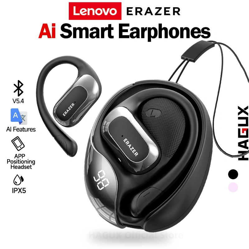 Lenovo ERAZER X5 OWS TWS True Headset Bluetooth 5.4 AI Terjemahan 134 Bahasa Open Ear Sport Earbuds Earhook Headset