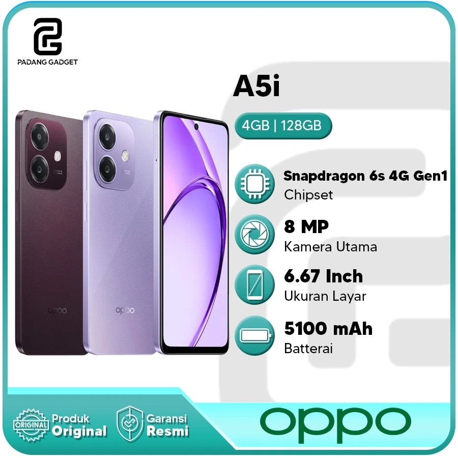 Oppo A5i 4+4/128GB Hp Terbaru Hp Murah Hp 1jtan Android Smartphone Original Garansi Resmi
