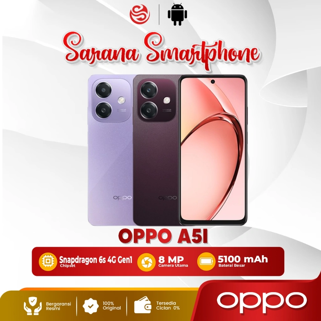 OPPO A5i 4/64GB 4/128GB Smartphone Original Snapdragon 6s 5100mAh 45W 90Hz Garansi Resmi