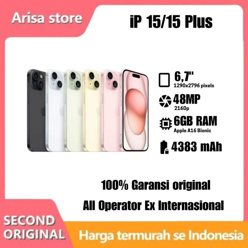 IPHONE 15Plus  IPHONE 15 Second 128GB 256GB 512GB Fullset Mulus