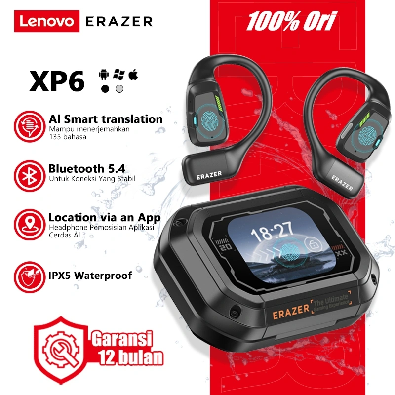 Lenovo ERAZER XP6 Kecerdasan AI Earphone Bluetooth 5.4 OWS Headphone Olahraga Gaming