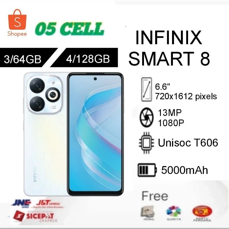 INFINIX SMART 8 3/64GB,4/64GB & 4/128GB GARANSI RESMI INDONESIA