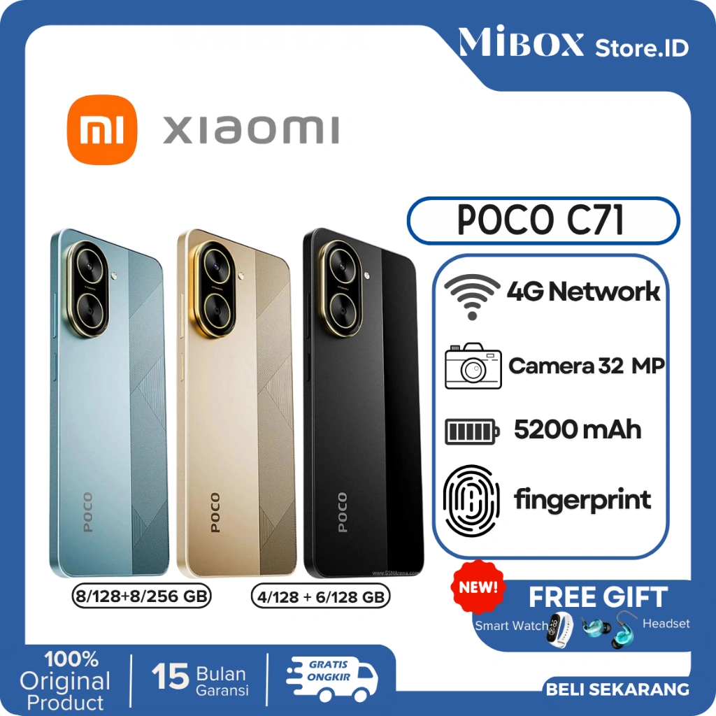 Poco C71 Ram 4/128 GB,Chipset Unisoc T7250, 5200 mAh New Smartphone Fingerprint