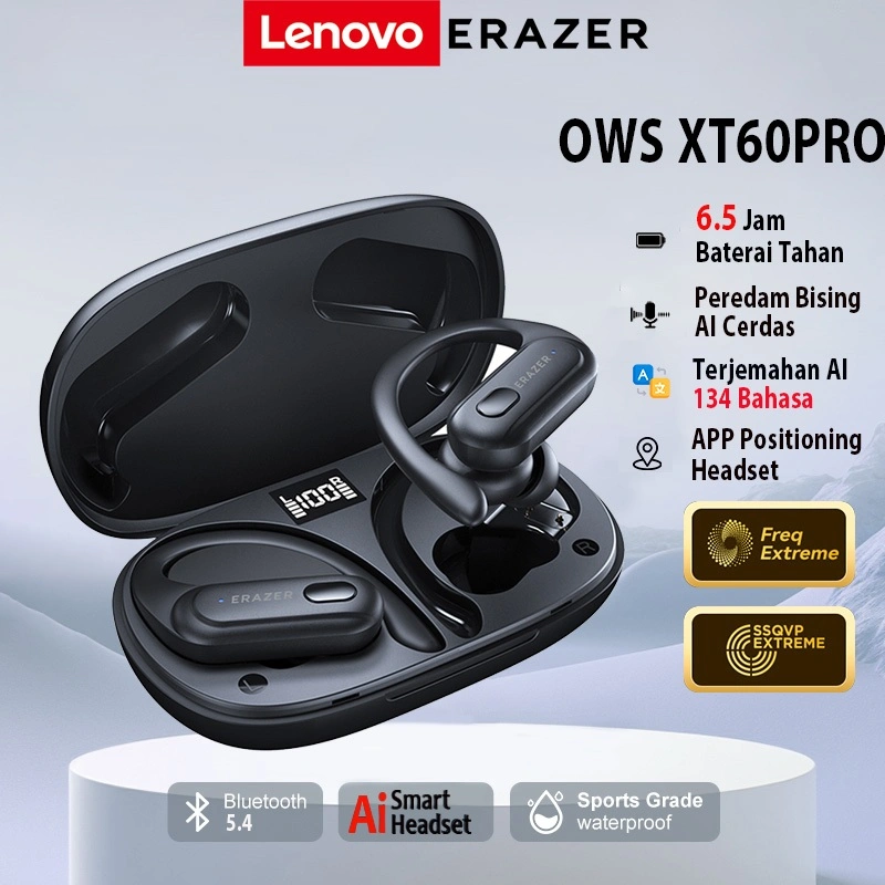 Lenovo XT60PRO Headset Bluetooth 5.3 TWS Sport Earhook Anti Air Mic & Bass Stere Noise Cancelling
