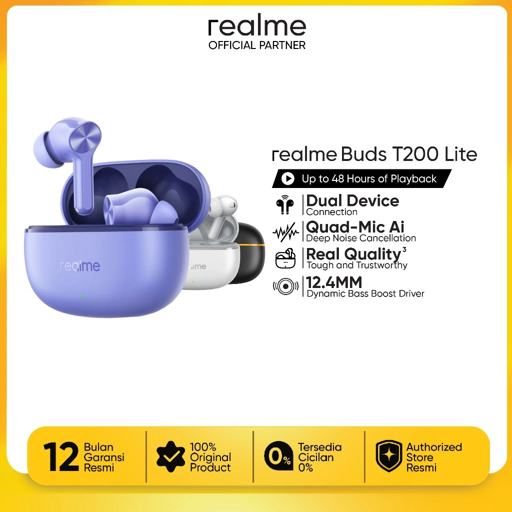 realme Buds T200 Lite ( Up to 48 Hours of playback | 12.4mm Dynamic Bass Driver | Quad-mic Al Deep Call Noise Cancellation)