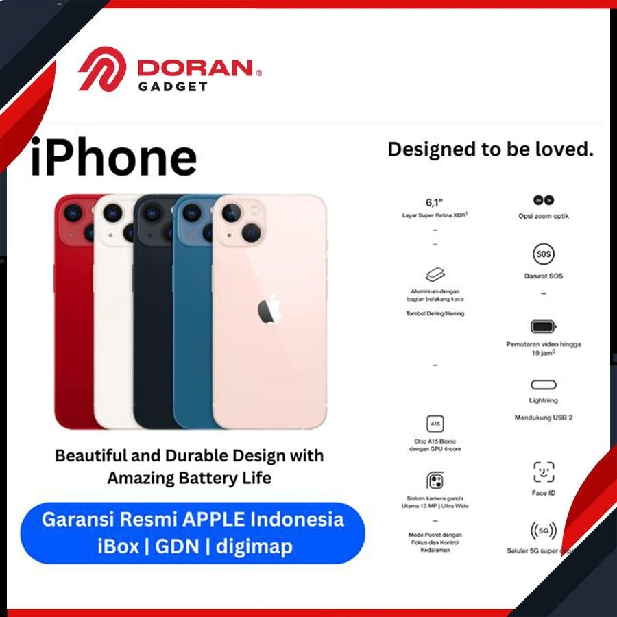APPLE iPhone 13 128GB 256GB 512GB A15 Bionic CPU 6C / GPU 4C Resmi IBOX / GDN / DIGIMAP