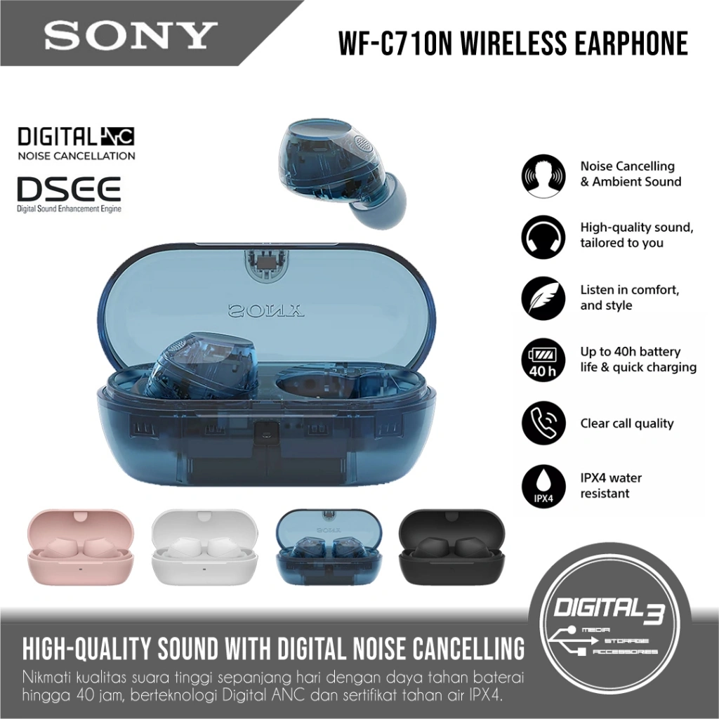 SONY WF-C710N Noise Cancelling Earphone Wireless Bluetooth DSEE In-Ear Headset with Microphone Clear Calls IPX4 Water Resistance Sport Portable Universal