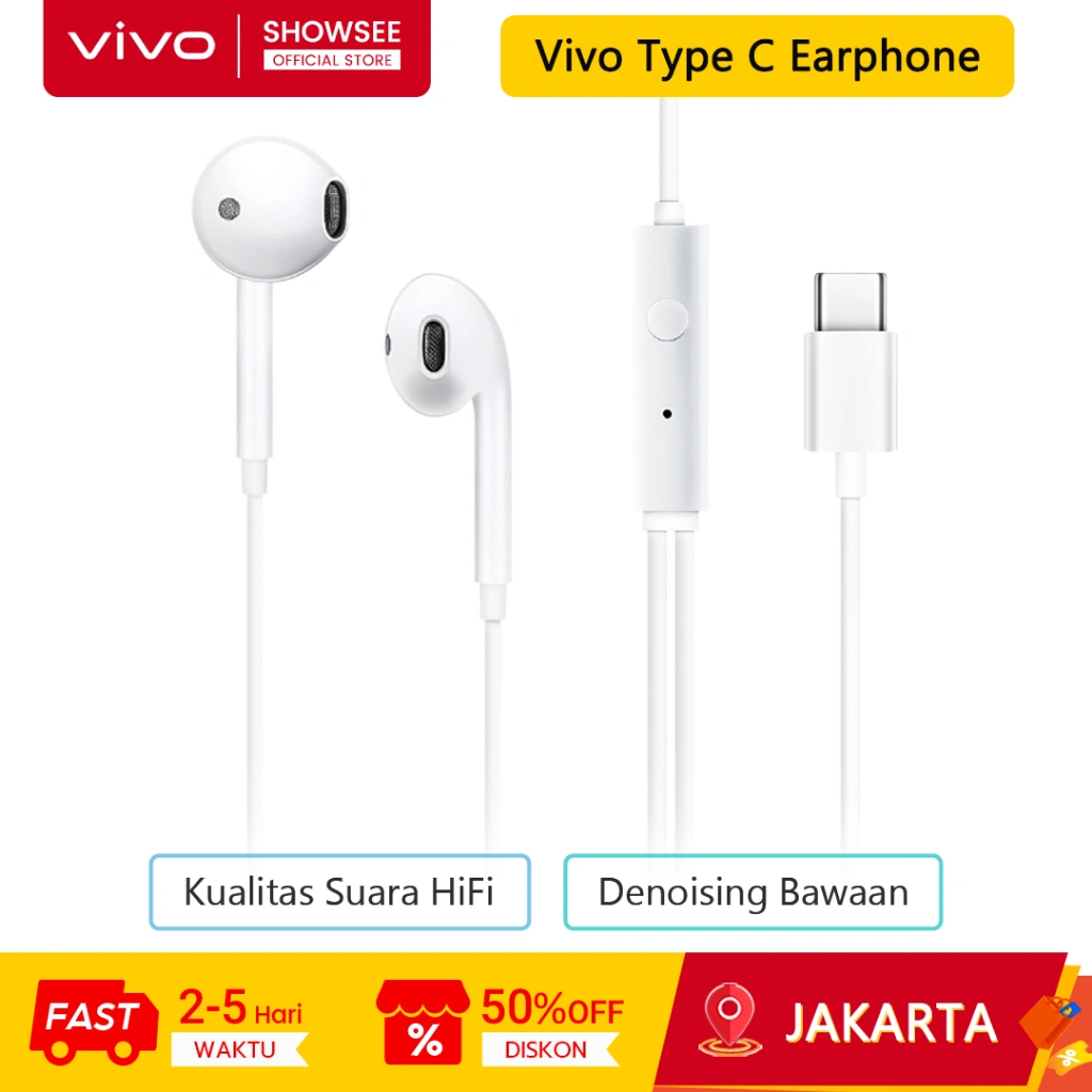 Vivo Earphone Type-C HiFi Sound Quality Built-in Denoising Earphone Kabel