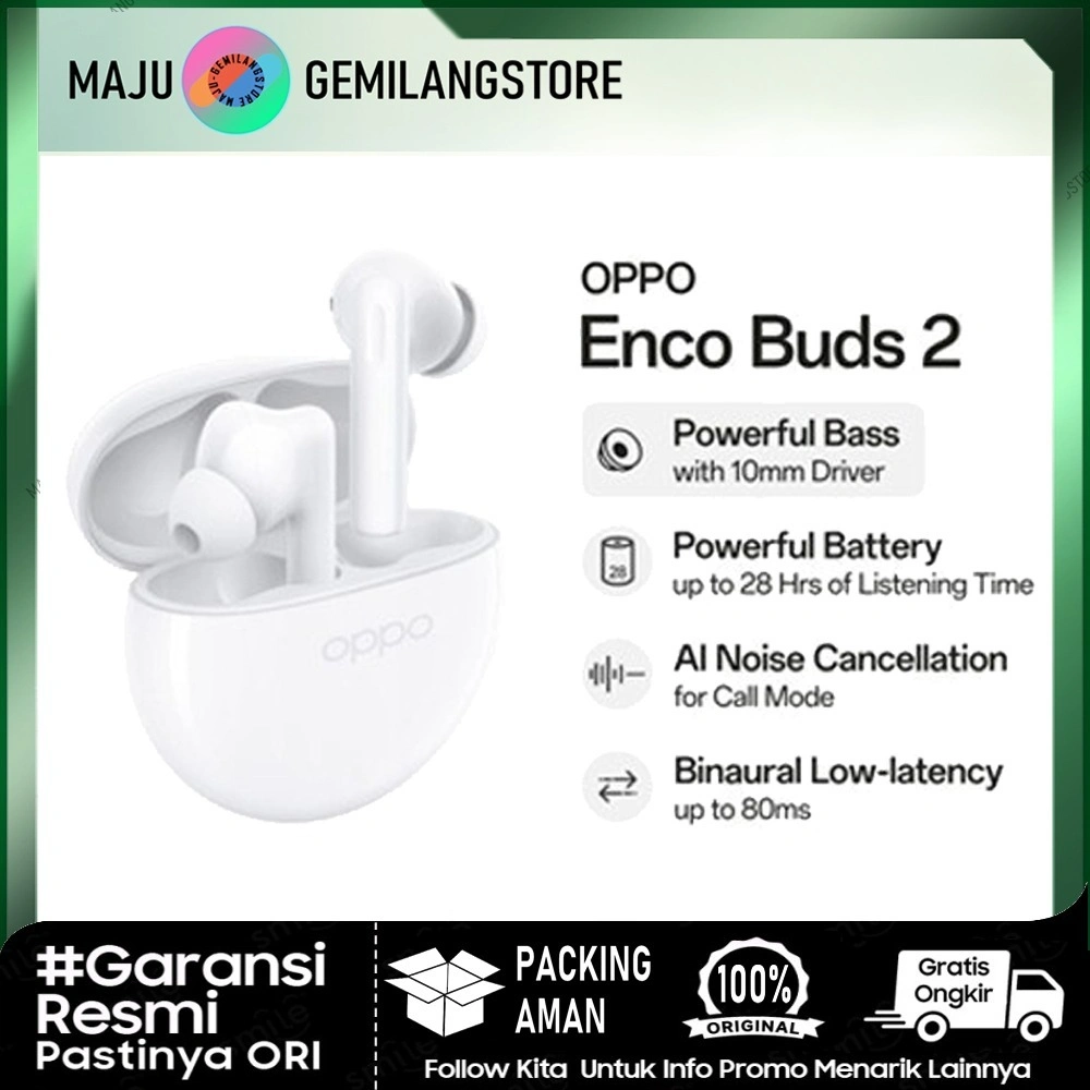 Oppo Enco Buds 2 Full Bass (GARANSI RESMI OPPO TWS Earphone ORIGINAl) & Enco Buds 3 Pro - True Wireless Stereo Bluetooth