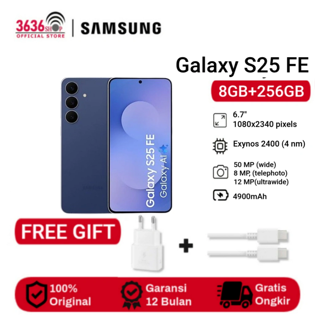 Samsung Galaxy S25 FE 5G 8GB+256GB Display Dynamic LTPO AMOLED 6.7 inches - Exynos 2400 - Camera 50MP - 4900mAh - Garansi Resmi 1 Tahun